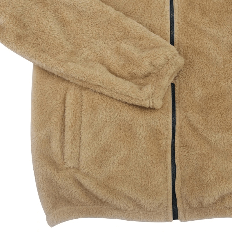 Casual fleece zip-up hooded jacket for men in tan color, showcasing cozy material and functional zip closure. Model SF1897.